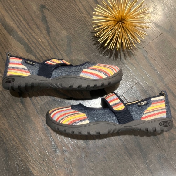 Keen Youth Mary Jane Shoes Harvest Striped Blue Denim Size 3 - Picture 3 of 6